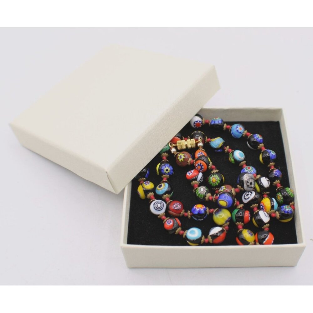 Venetian Millefiori Italian Glass Murano Bead Necklace Screw Clasp 22" Vintage - Picture 9 of 9